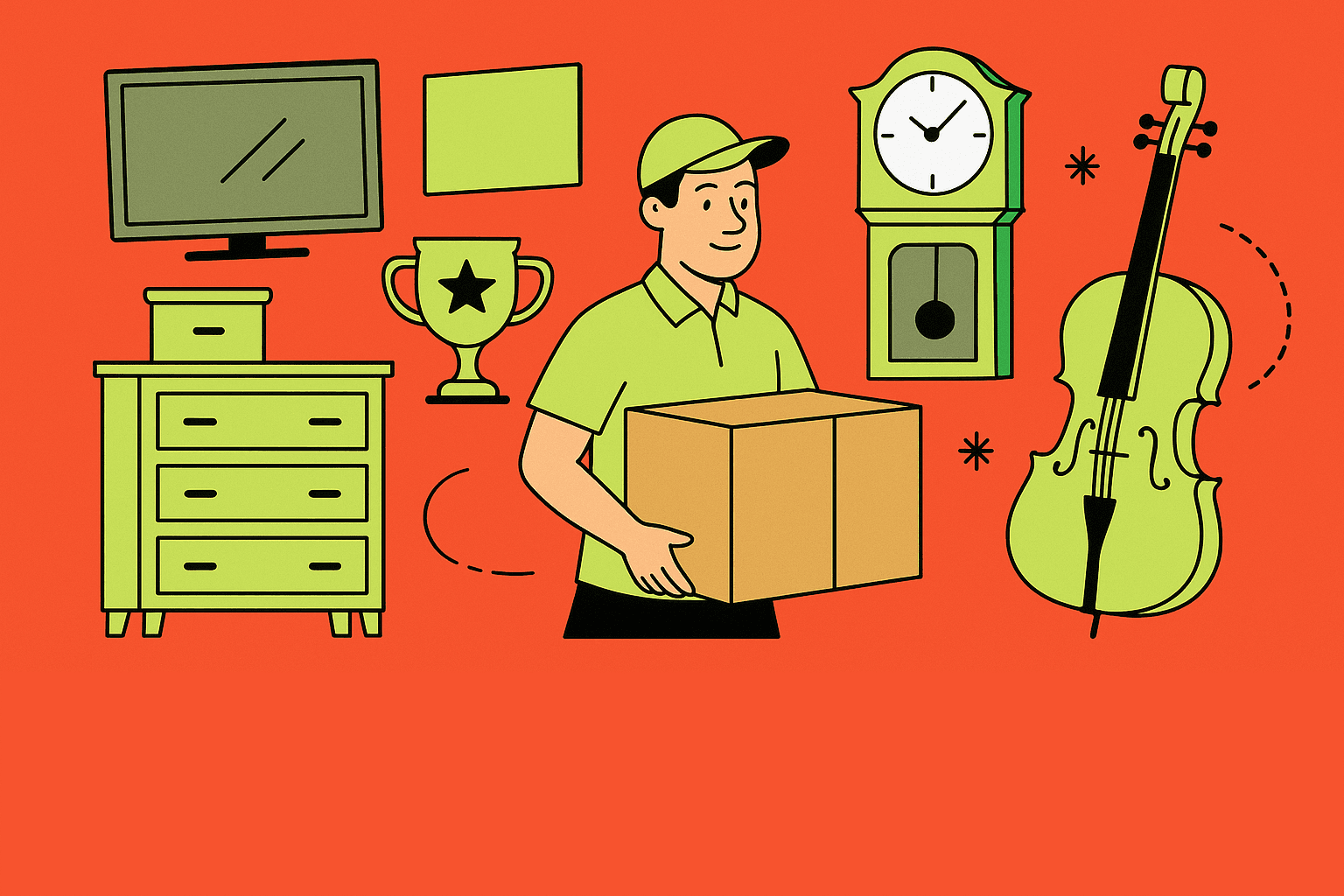 Movers carefully handling a large antique grandfather clock